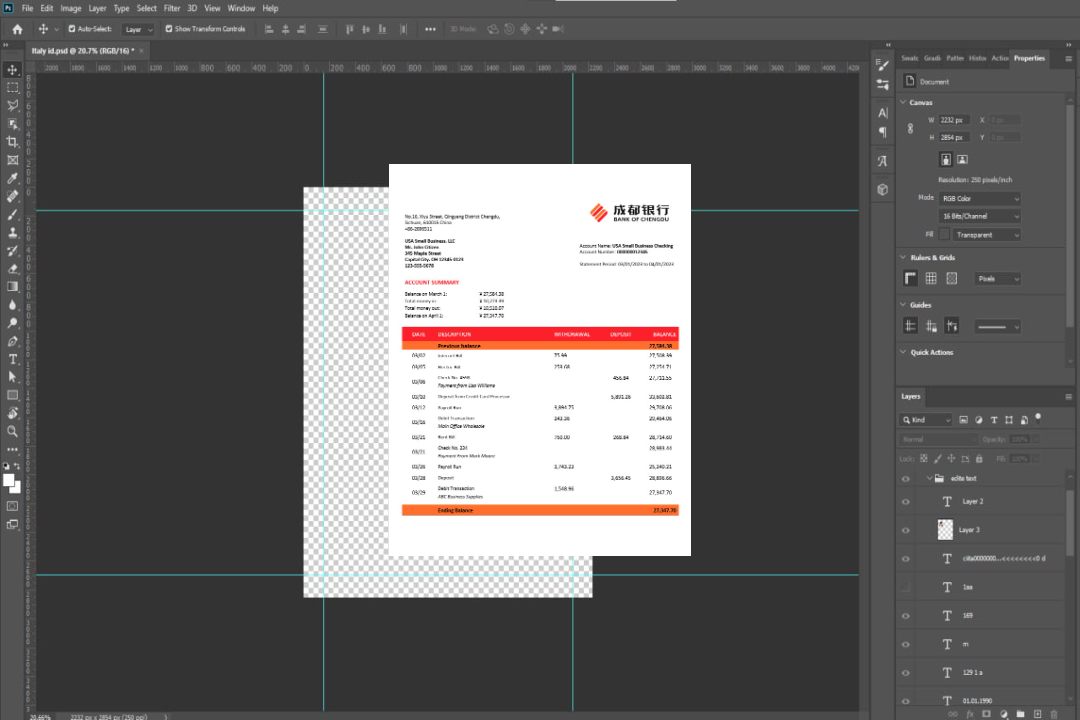 Modèle Word et PDF de déclaration commerciale de la Banque de Chengdu template